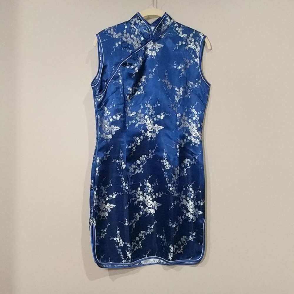 Blue silk dress